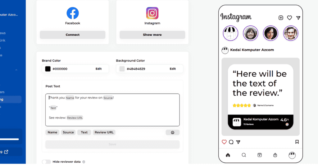 Sharing your review to social media facebook or instagram