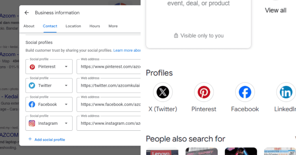 add social media in google business profile